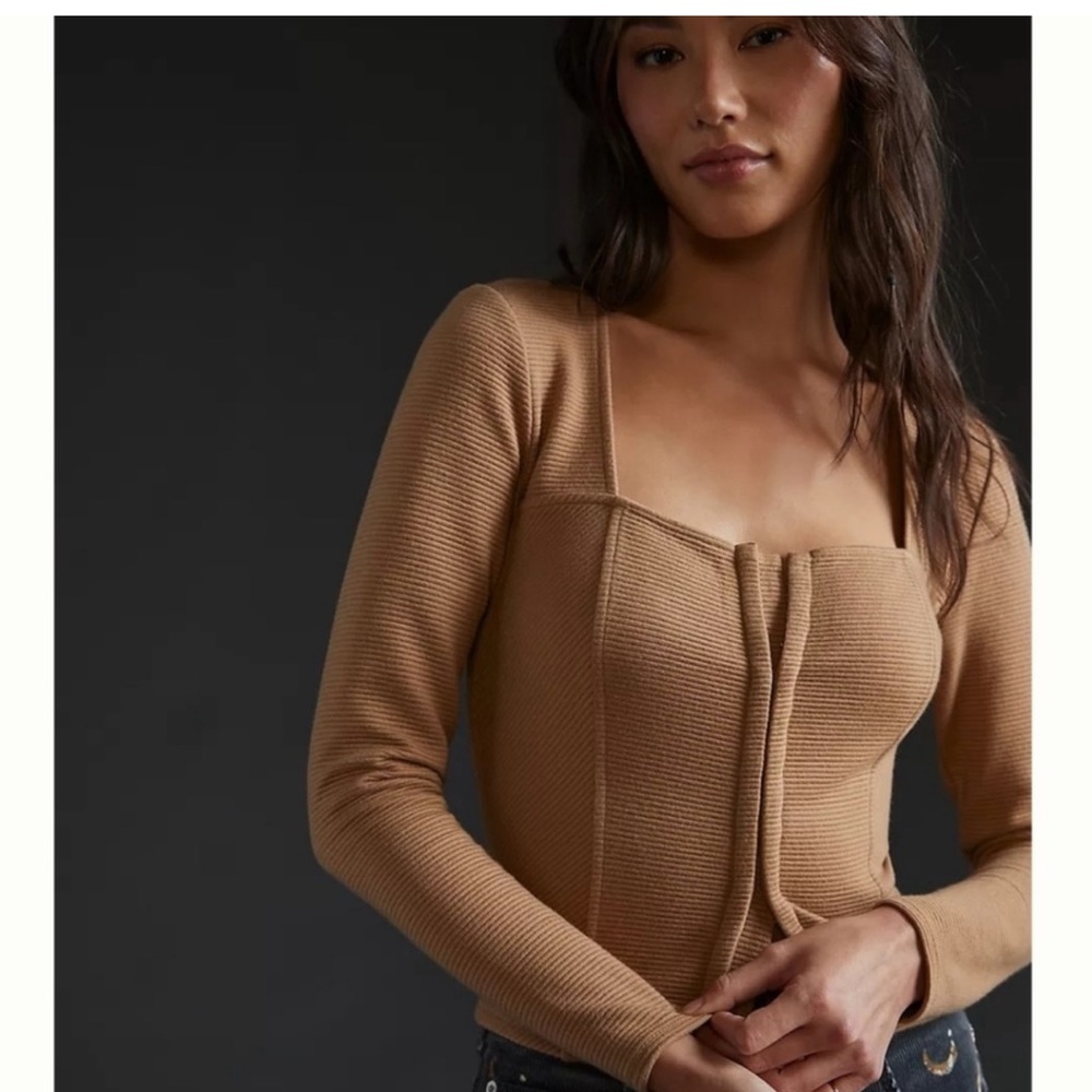 BB dakota by steve madden ribbed corset seamed top hook and eye nwt camel
